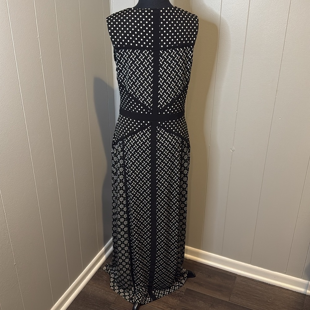 TAYLOR women’s 10 black white multi print polka dot sleeveless knit maxi dress - Picture 4 of 6